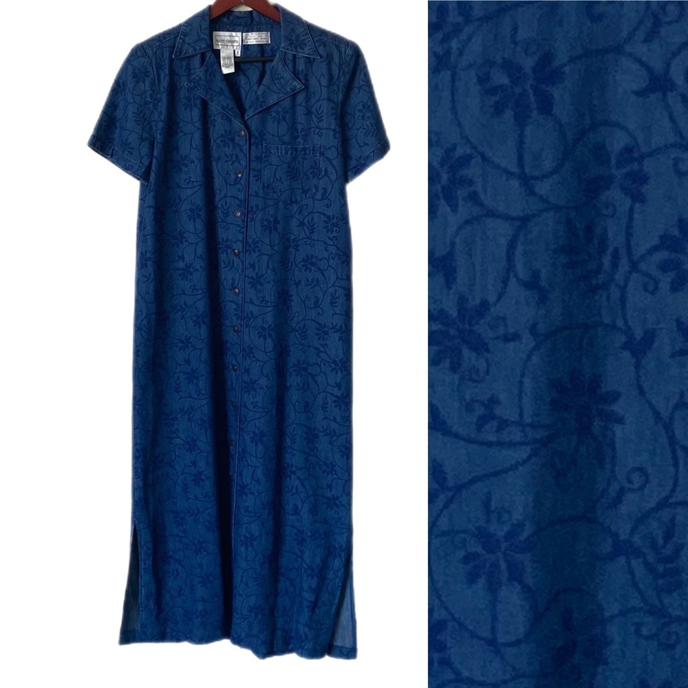 VINTAGE KARIN STEVENS Shirtdress Midi Maxi Printed Denim Sz M
